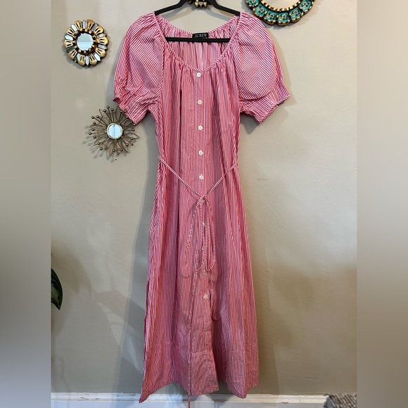 J. Crew Button-up MIDI Dress in Striped Cotton Poplin Medium Red White Oversized - Picture 5 of 13